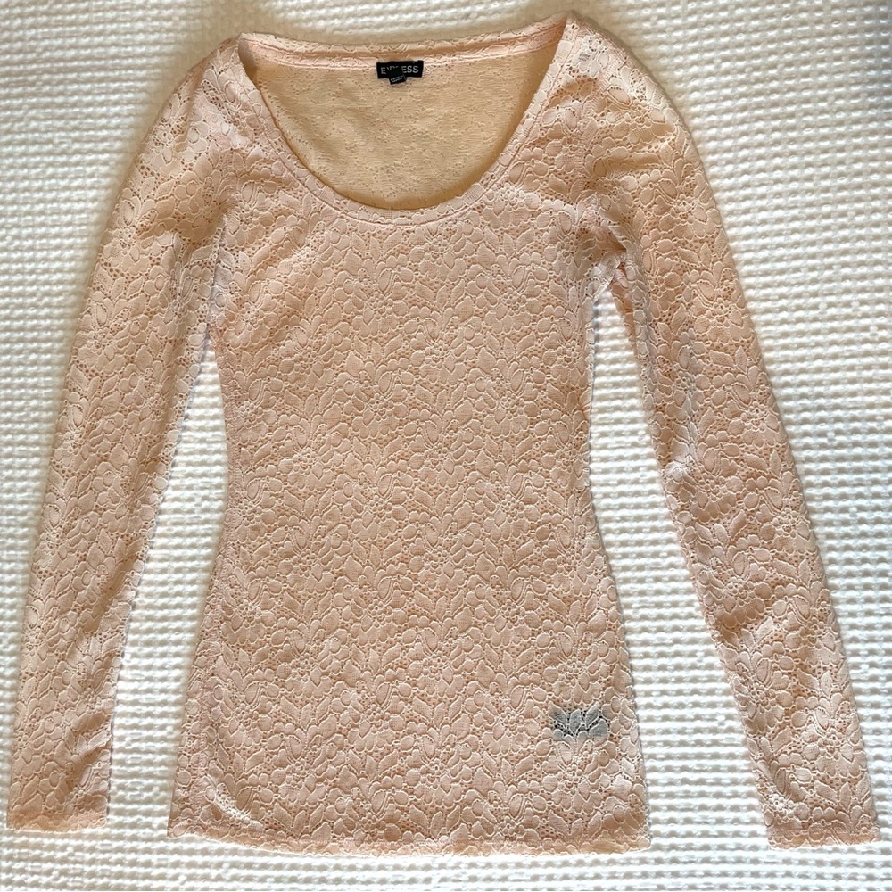 Express Lace Long Sleeve Top in Light Pink